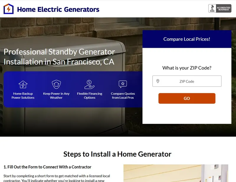 Home Electric Generators landing page