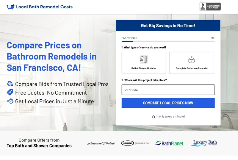 Local Bath Remodel Costs landing page