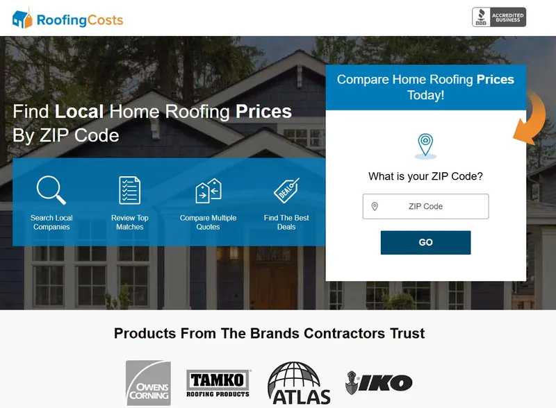 RoofingCosts landing page