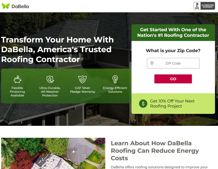 DaBella Roofing landing page