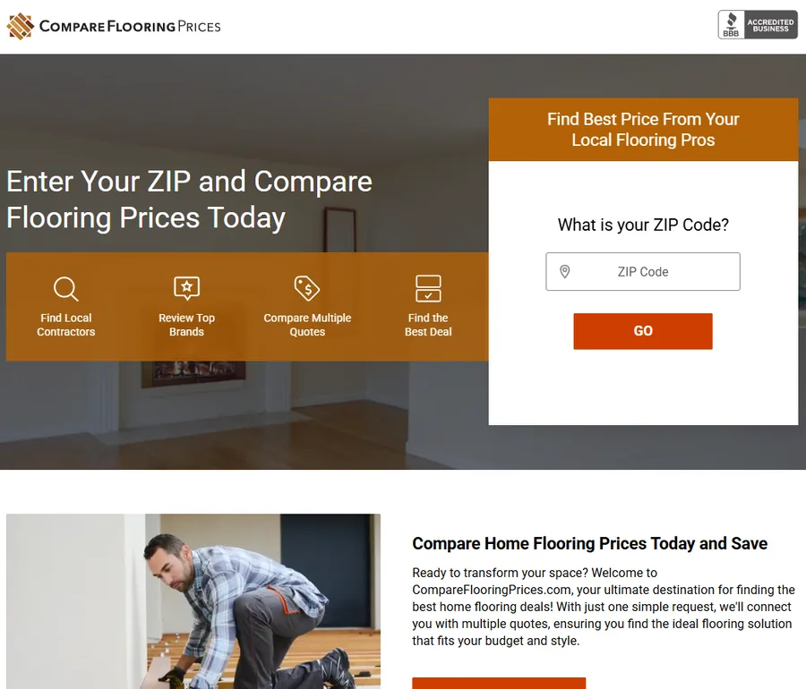 Compare Flooring Prices landing page