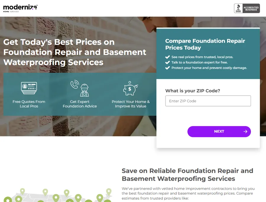 Modernize Foundation Repair landing page