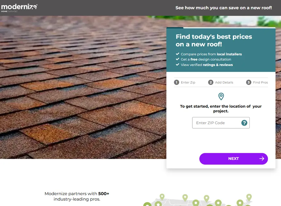 Modernize Roofing landing page
