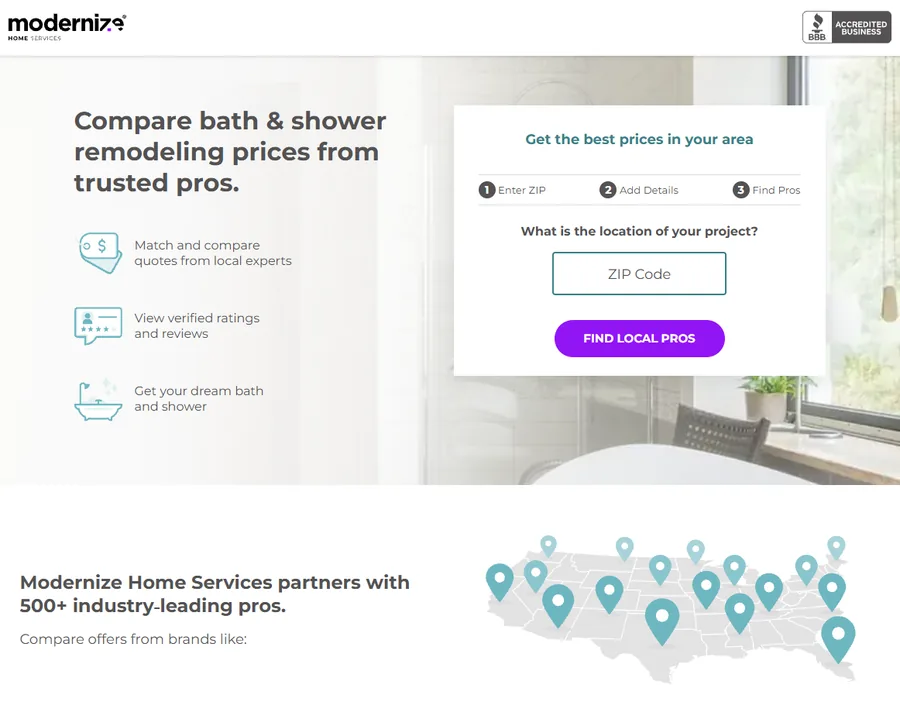 Modernize Bath & Shower landing page