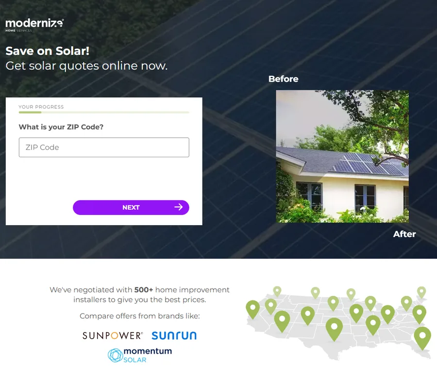 Modernize Solar landing page