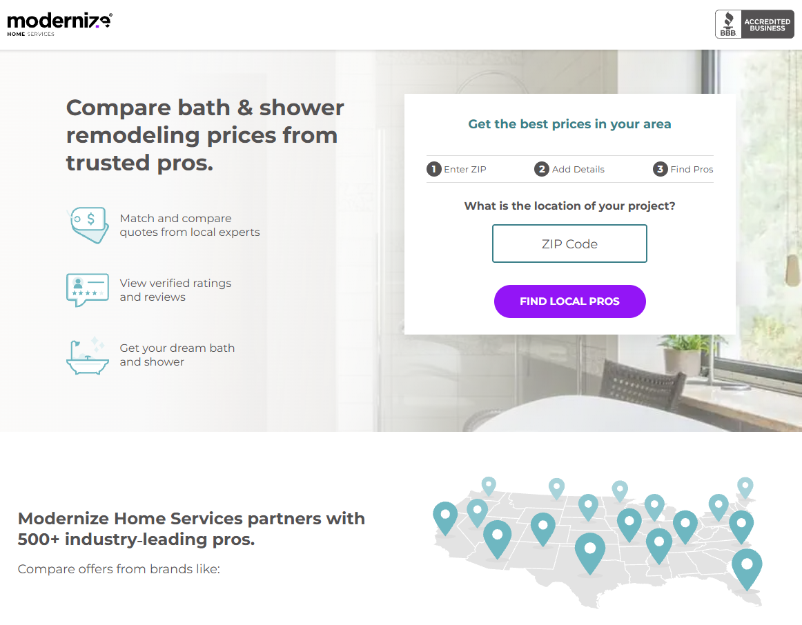 Modernize Shower landing page