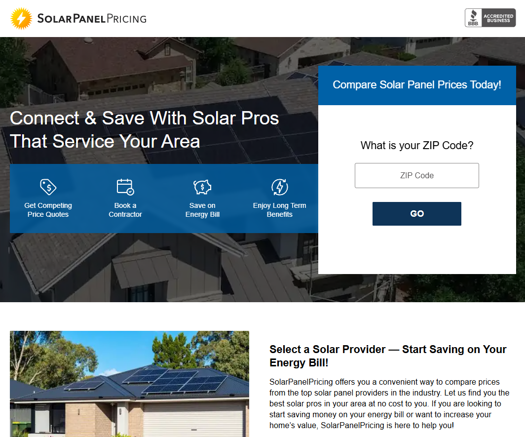 Solar landing page